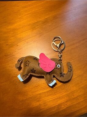 Brown Elephant Keychain Plush Toy with Pink Wings